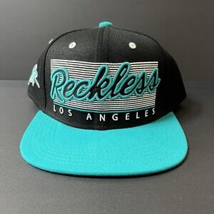 Y&R Young and Reckless Los Angeles Snapback Hat Cap Black Teal Script Y2K NWT
